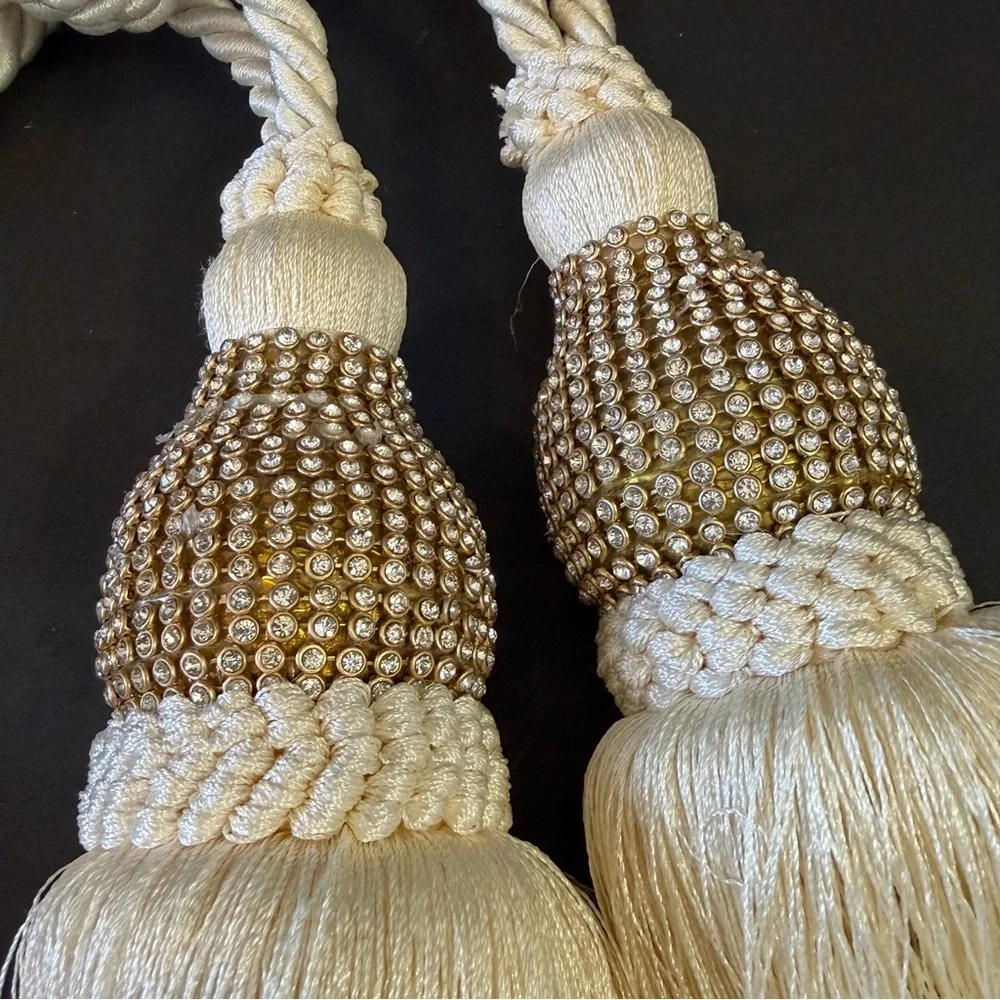 Cream Tassel Curtain Tie Backs Bling Glam Holdback Tie Rope Home Window Chair 2x